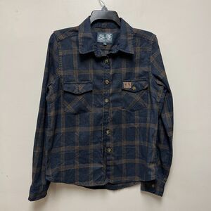 Firestone Walker Brewery Long Sleeve Button Shirt Women Plaid Flannel L Gray